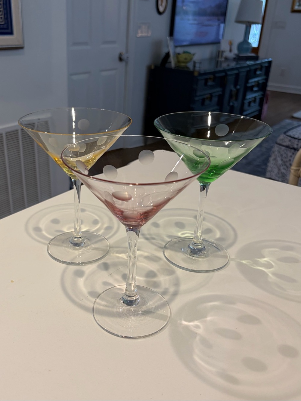 Waterford Marquis Polka Dot Martini Glasses (pink, green and yellow)
